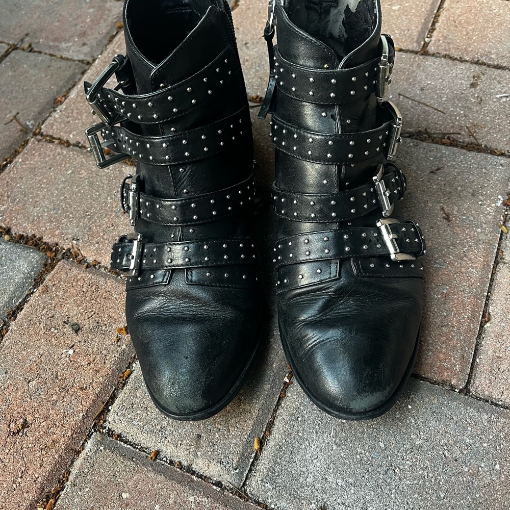 Rebecca Minkoff Black Studded Buckle Ankle Booties